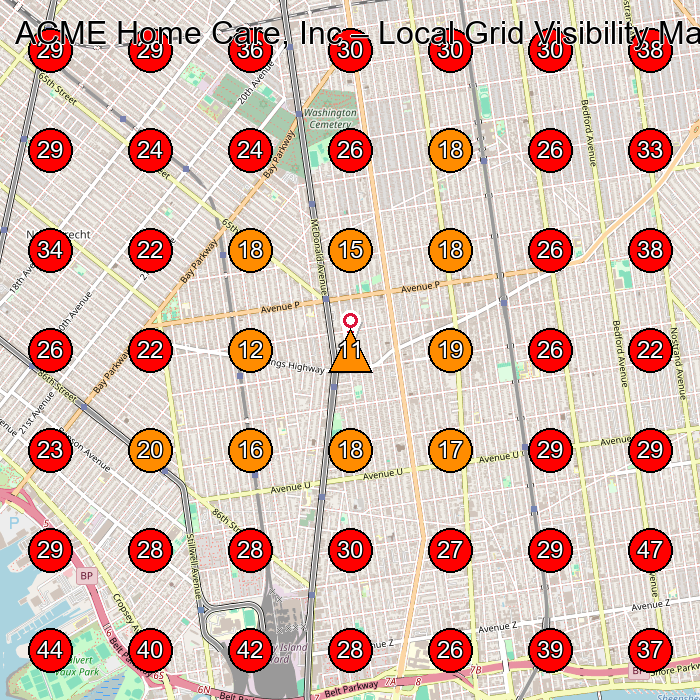 ACME Home Care, Inc GeoGrid visibility map for Biotechnology Company in Brooklyn